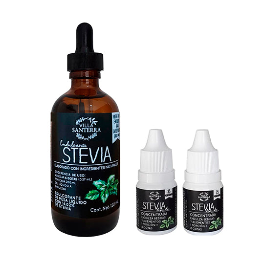 Pack Stevia Líquida Natural, Villa Santerra 1pza 120ml + 2pzs 10 ml