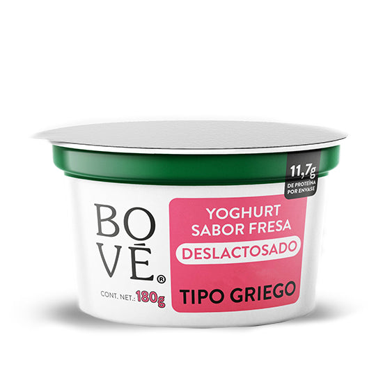 Yogurt de Fresa Tipo Griego Deslactosado, Bové 180 g